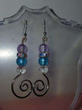Hand Crafted Purple and Teal Beaded Dangle Earrings